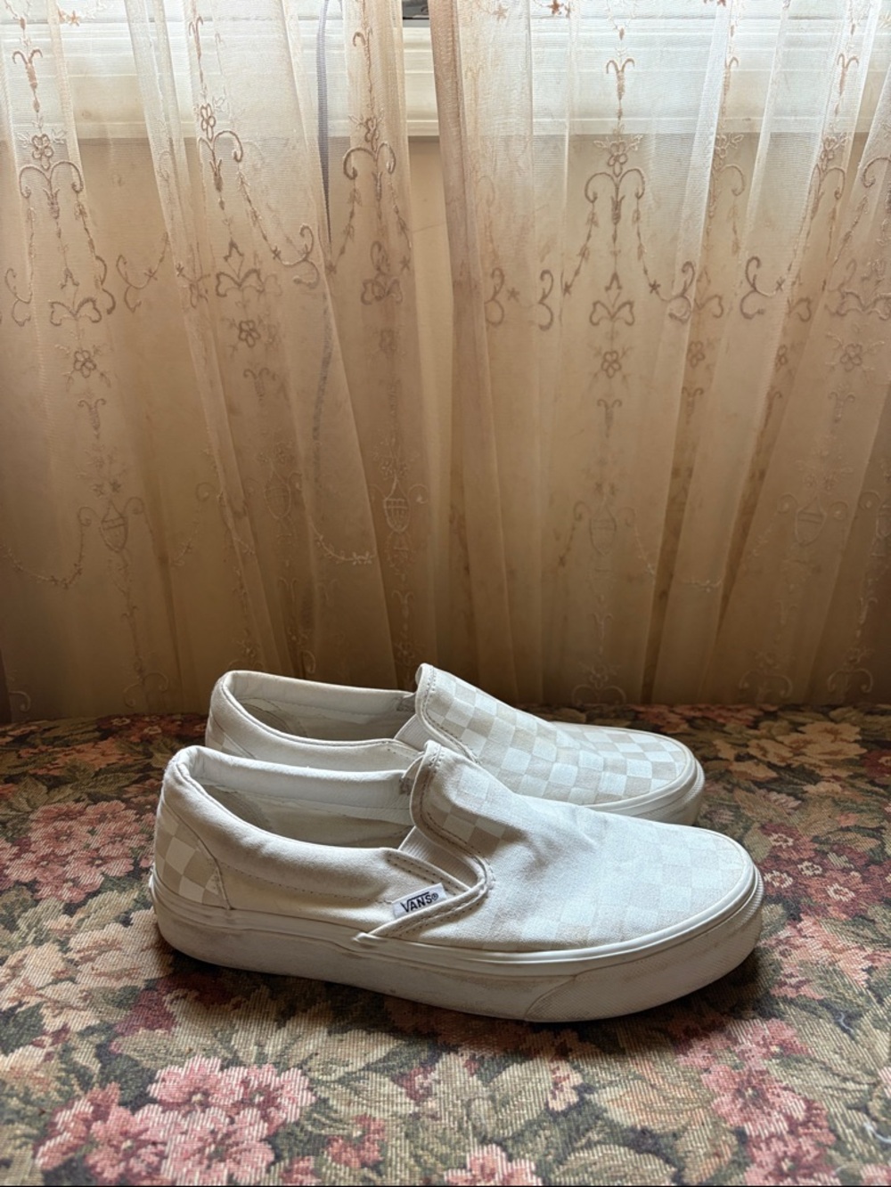 Vans White Checkerboard Slip-On Sneakers
